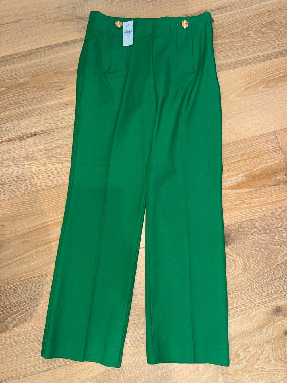 Ann Taylor Emerald Green Wide-Leg Sailor Pants with Gold Buttons